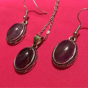 Faux Amethyst Necklace and Earrings Set